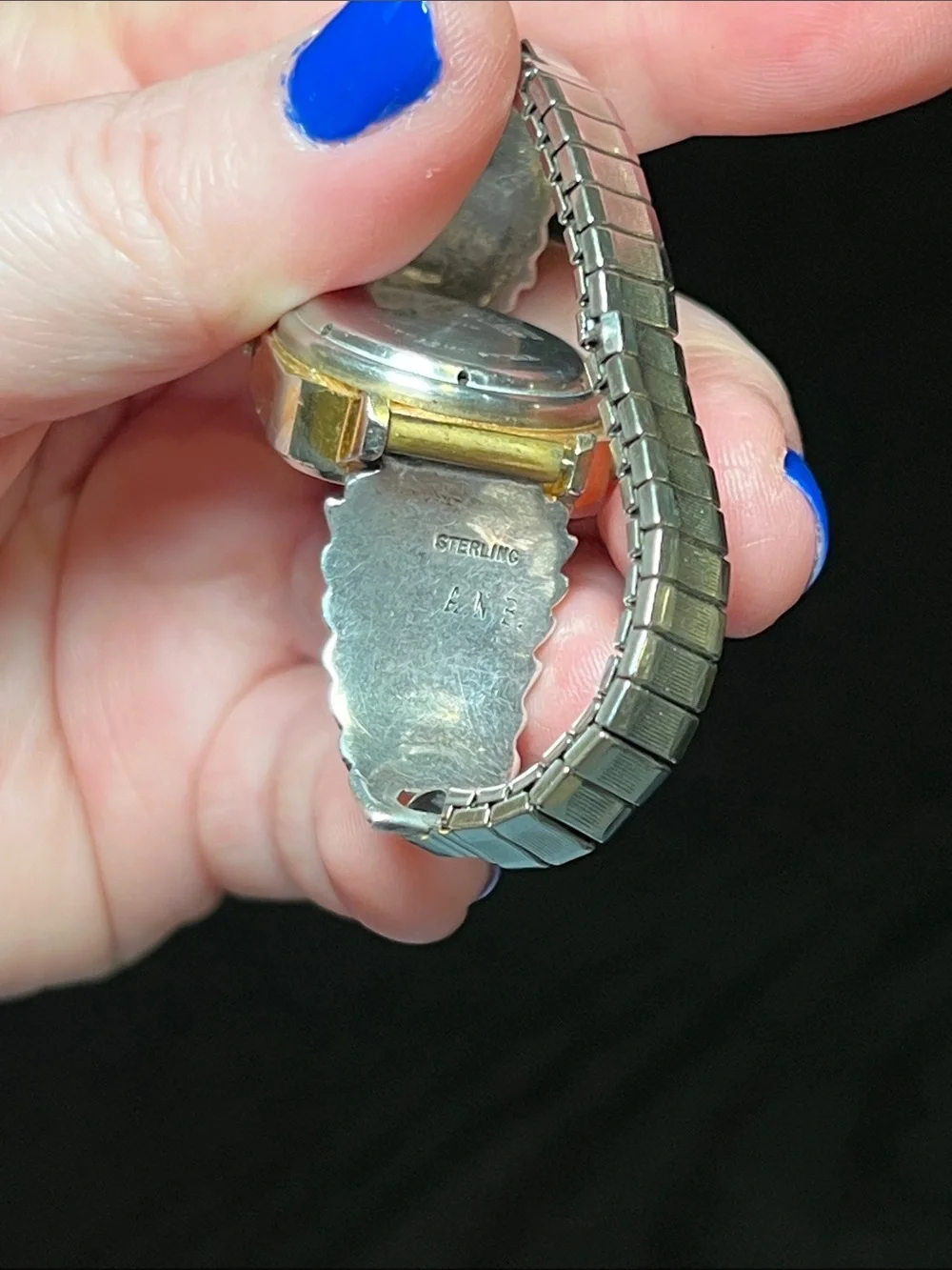 VTG Texas Instruments Watch Native American Signed Sterling Silver Watch Tips